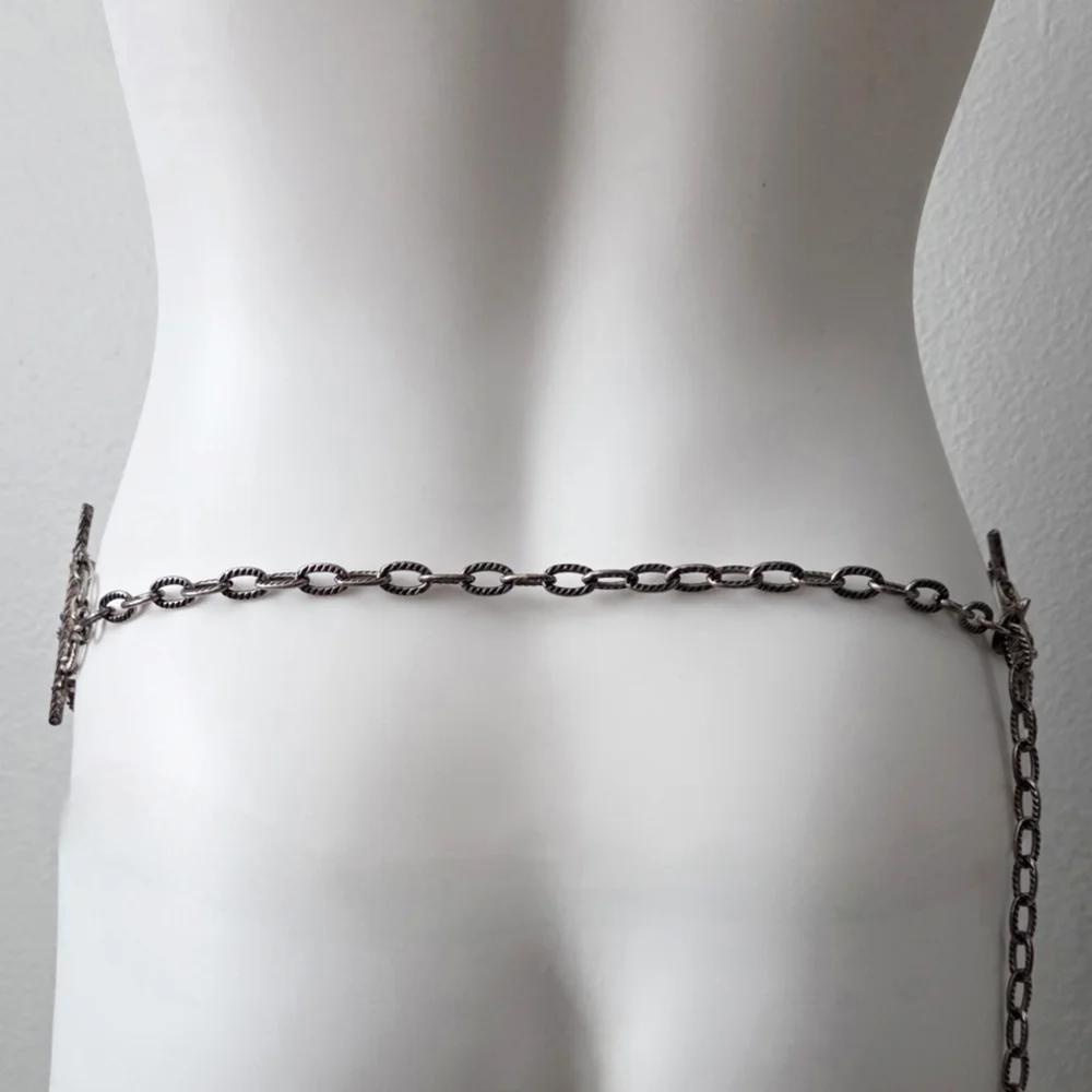 Chico's Wide Multi Chain Belt With Hammered Bronze Front Panels